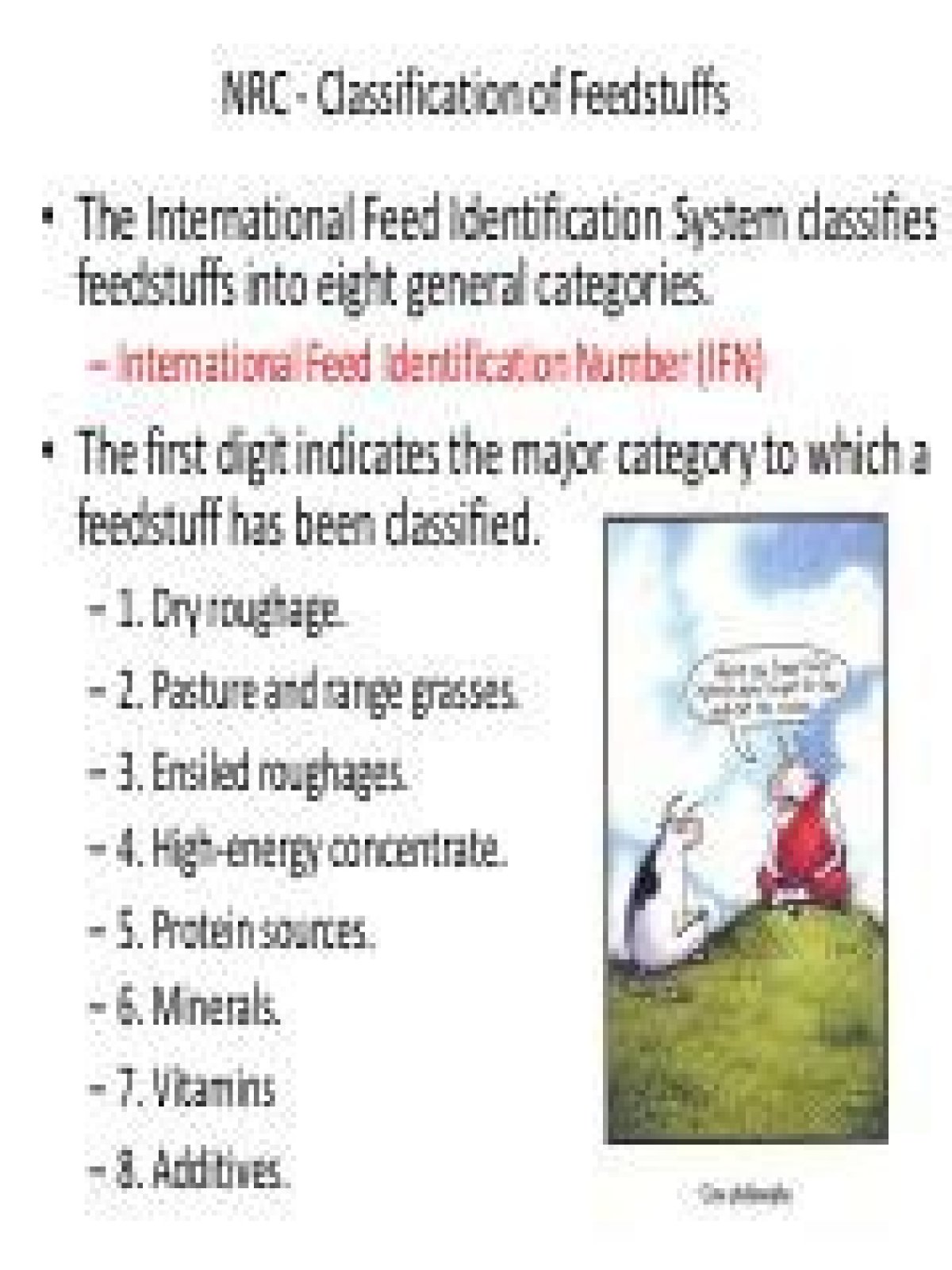 What are the eight classes of feedstuff?